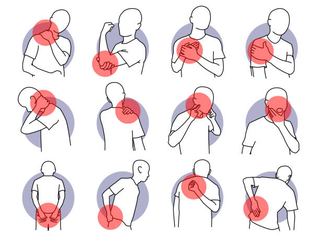 Illustration of rotator cuff shoulder injury and stiffness treated with physiotherapy